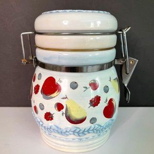 LTD Commodities 6" Ceramic Kitchen Storage Jar -Hinged, Fruit Design, Air Tight